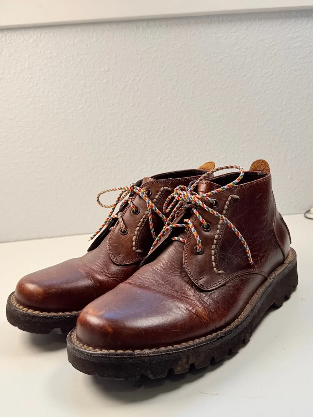 H S Trask Mens 8.5 M Brown Bison Leather Chukka Boots Lug Sole Vintage Brazil